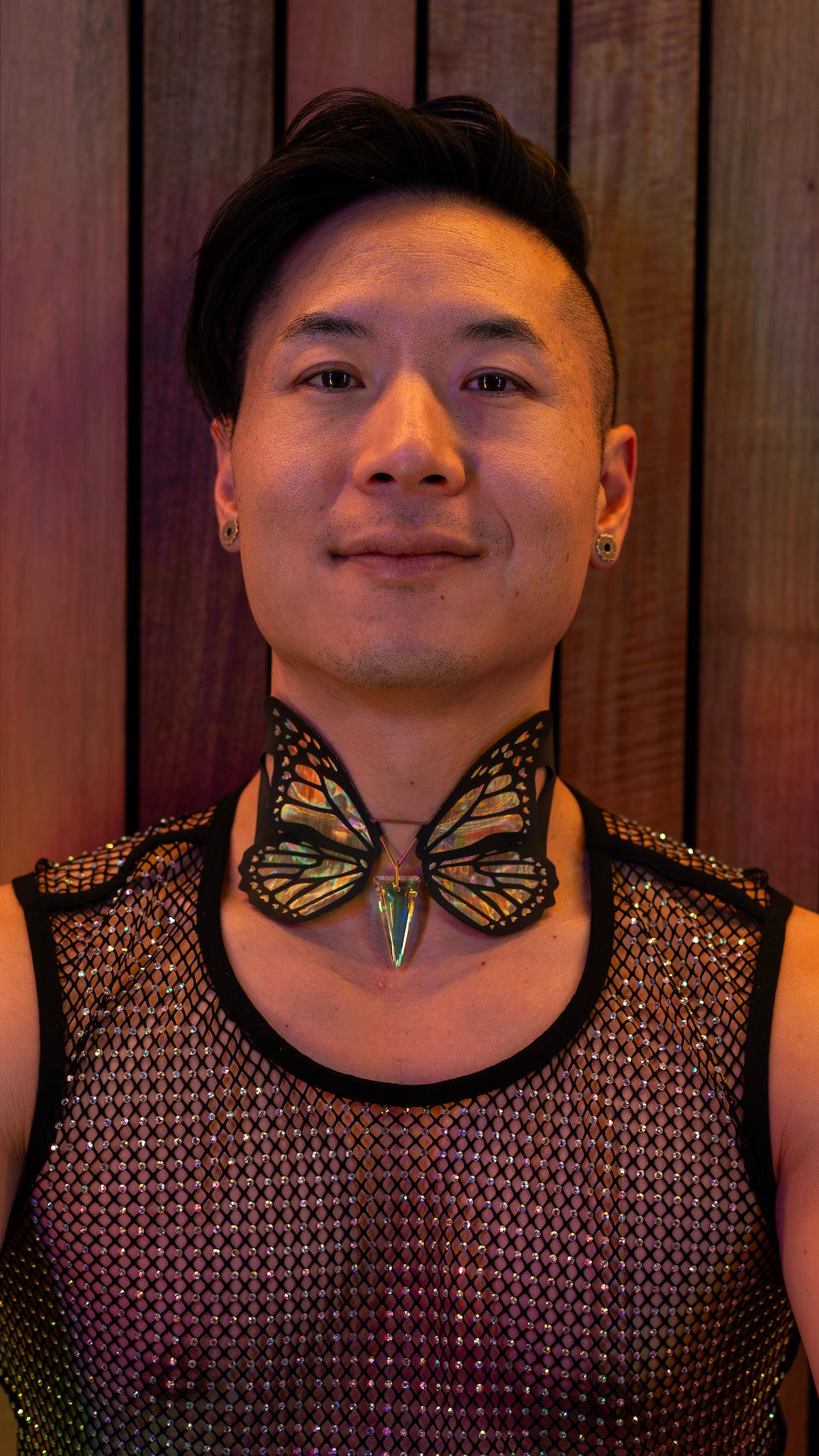METAMORPH BUTTERFLY CHOKER - Black Rainbow Reflective / Holographic Gold