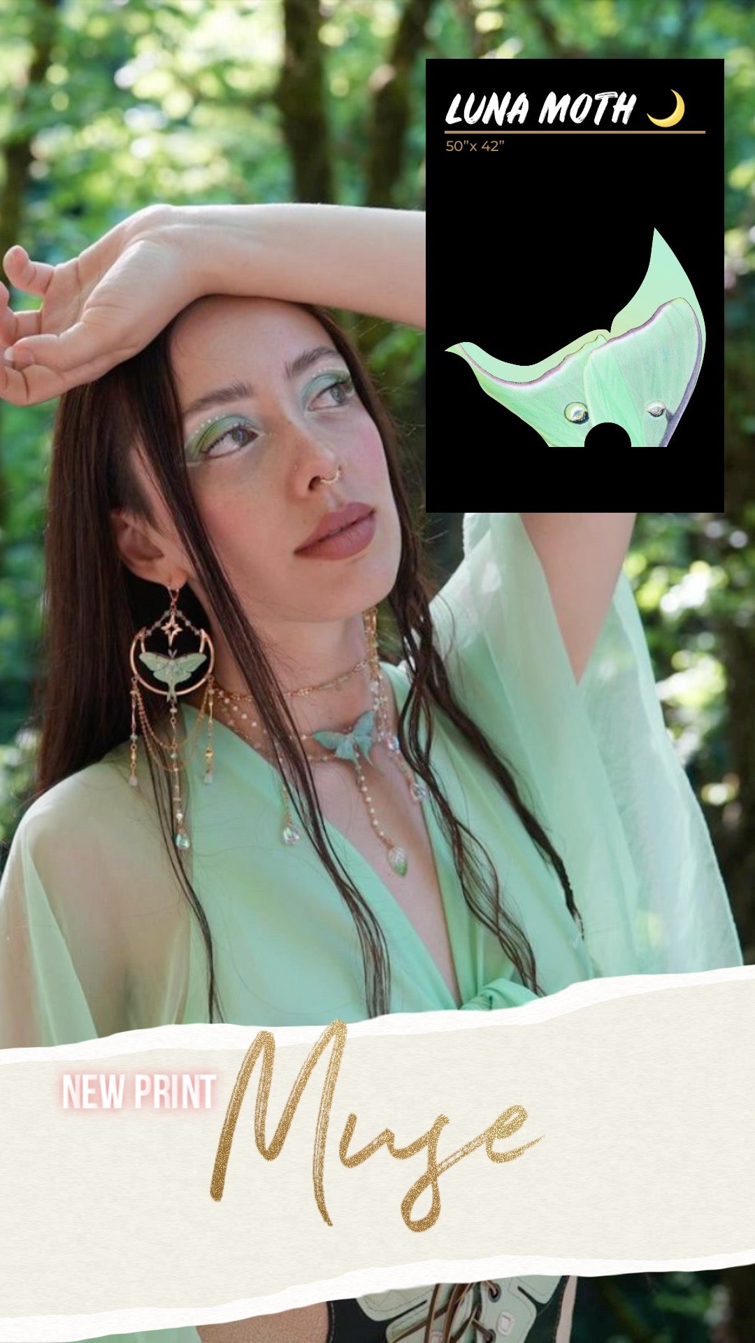 Luna Moth 🌙 -  Lux Silk Fan Set 50" x 42"